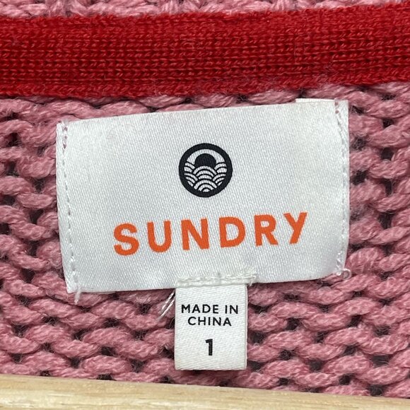 Sundry Scarlett Multi Stripe Red Color Block Wool Blend Sweater 1 - Picture 3 of 6